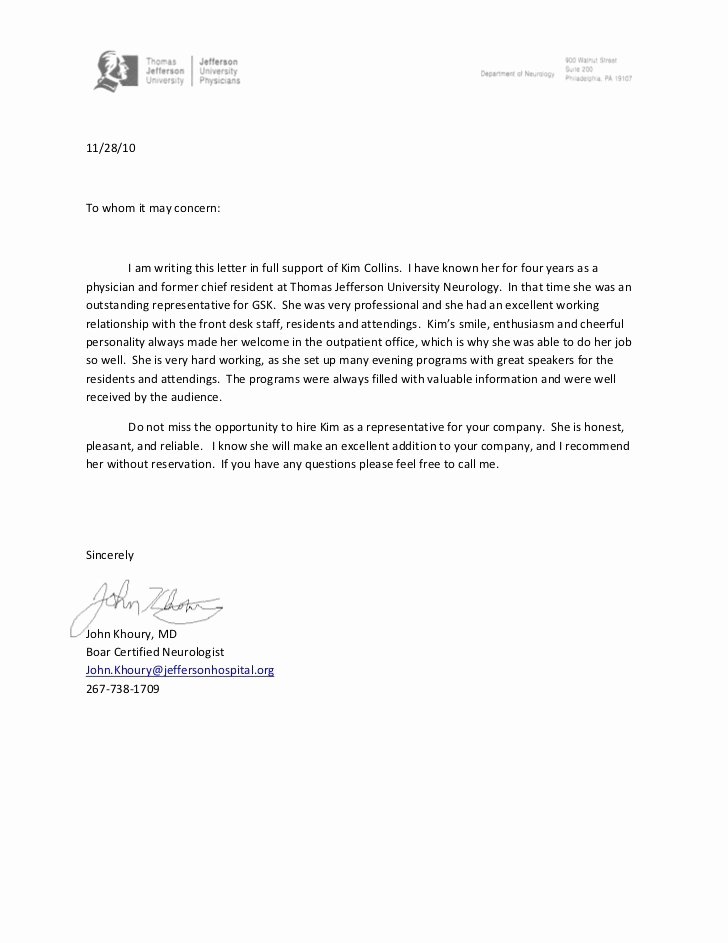 Letter Of Recommendation Medical Residency Fresh Application Letter Sample for Medical Residency