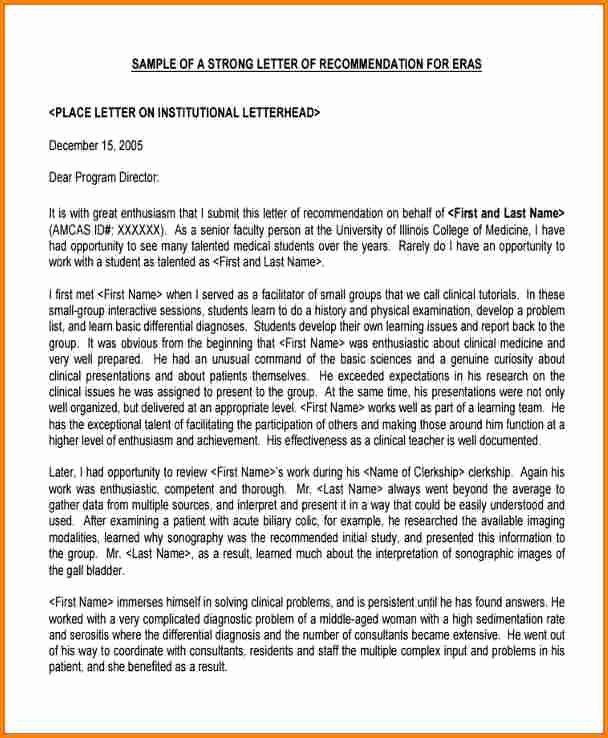 Letter Of Recommendation Medical School Awesome 9 Medical School Letter Of Re Mendation Examples