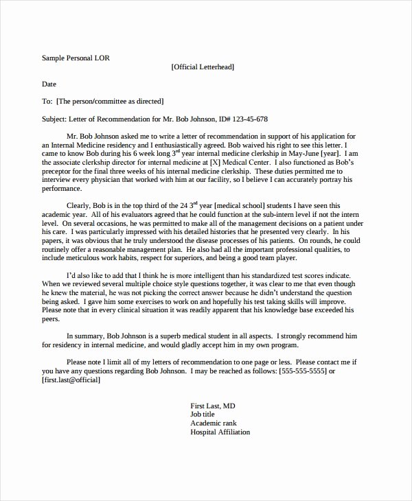 Letter Of Recommendation Medical School Best Of 15 Business Letters