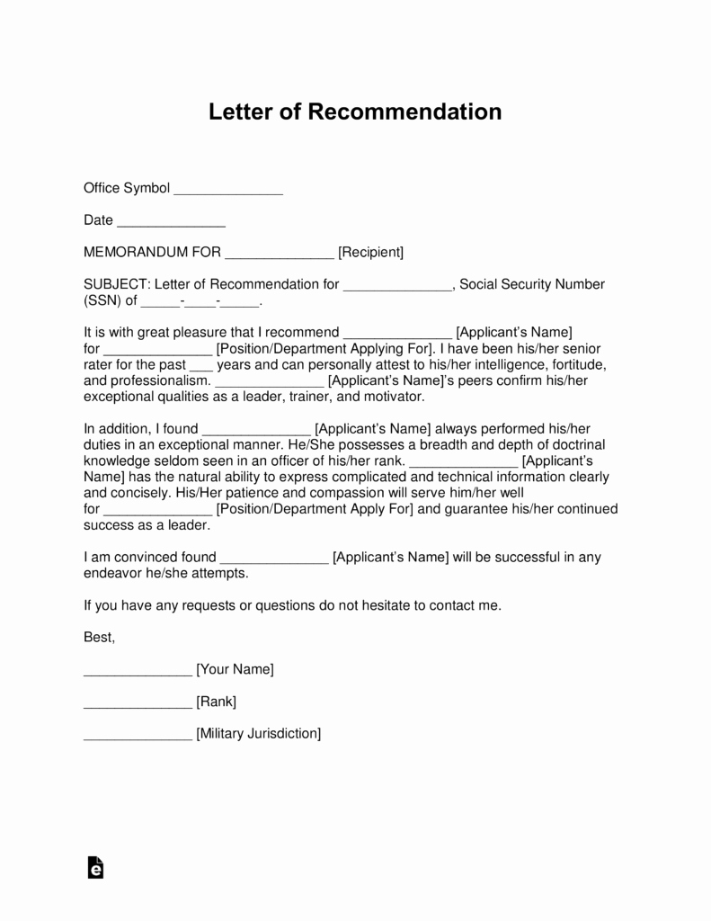 Letter Of Recommendation Military Best Of Free Military Letter Of Re Mendation Templates Samples