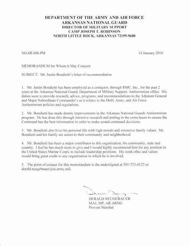 Letter Of Recommendation Military Luxury Letter Of Re Mendation 2010
