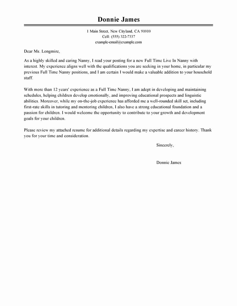 Letter Of Recommendation Nanny Luxury Best Full Time Nanny Cover Letter Examples