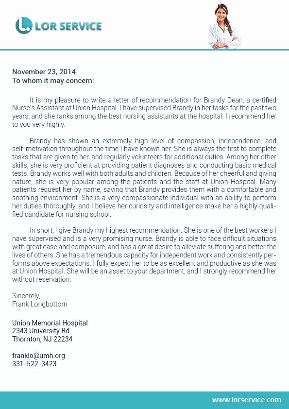 Letter Of Recommendation Nurse Unique Pin by Lor Service On Nursing Letter Of Re Mendation