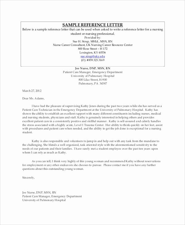 Letter Of Recommendation Nursing Student Elegant 7 Sample Professional Reference Letters