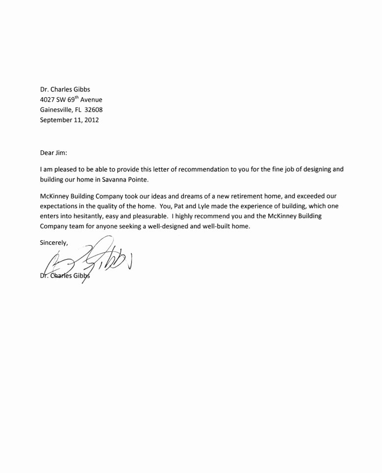 Letter Of Recommendation or Reference Fresh Mckinney Building Pany