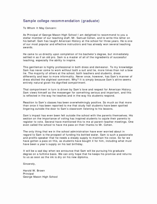 Letter Of Recommendation Pa School Unique Sample Letter Re Mendation for Graduate School