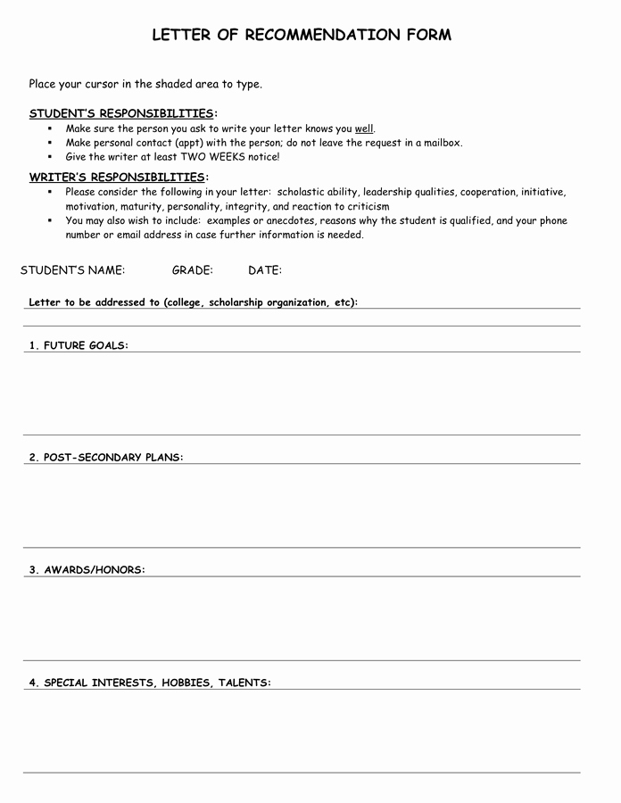 Letter Of Recommendation Pdf Best Of Letter Of Re Mendation form In Word and Pdf formats