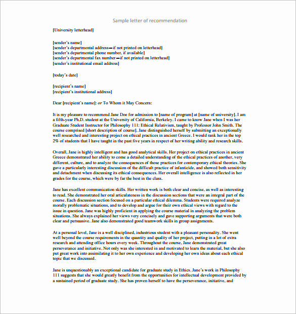 Letter Of Recommendation Peer Beautiful 11 Re Mendation Letters for Employment – Free Sample