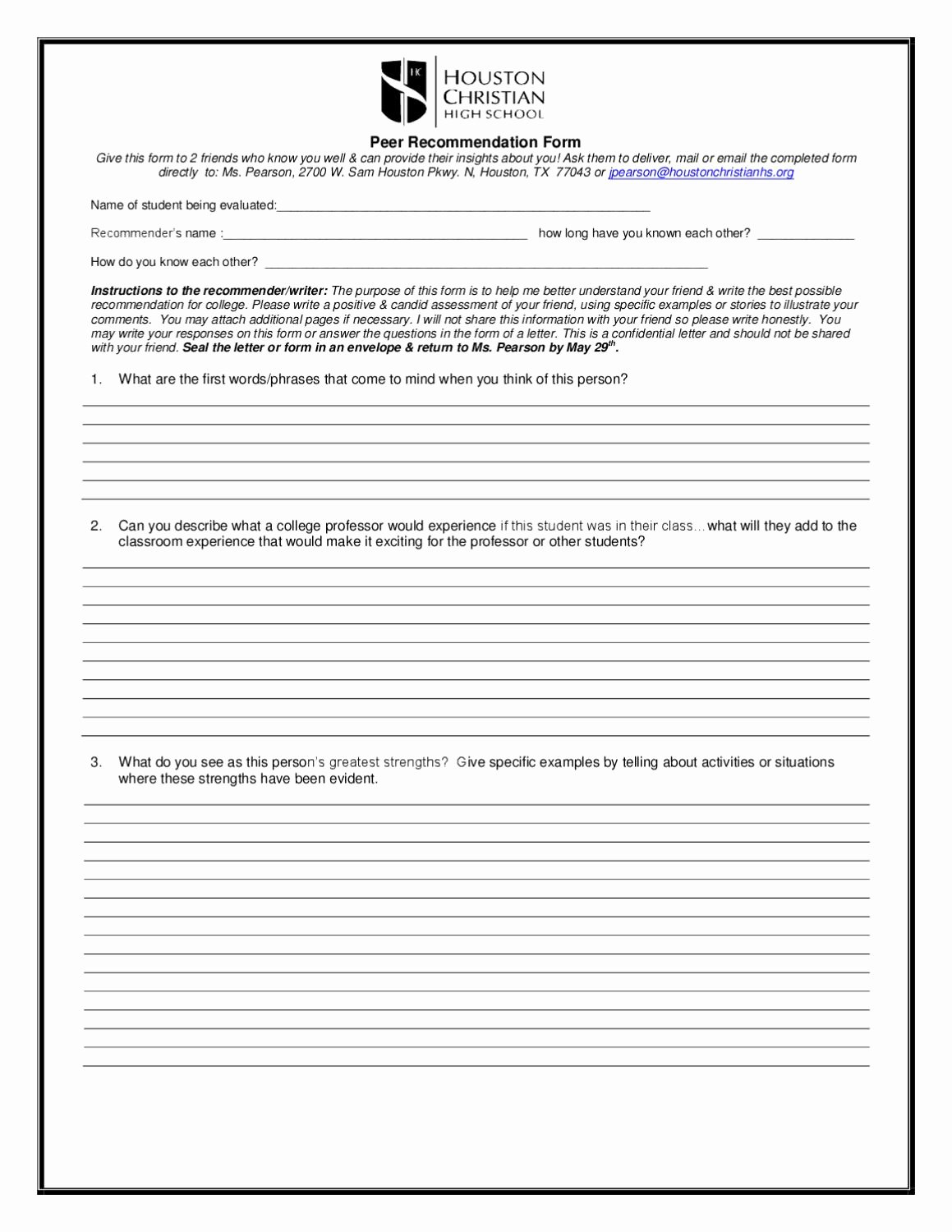 Letter Of Recommendation Peer Lovely Peer Re Mendation form by Hc Munications issuu