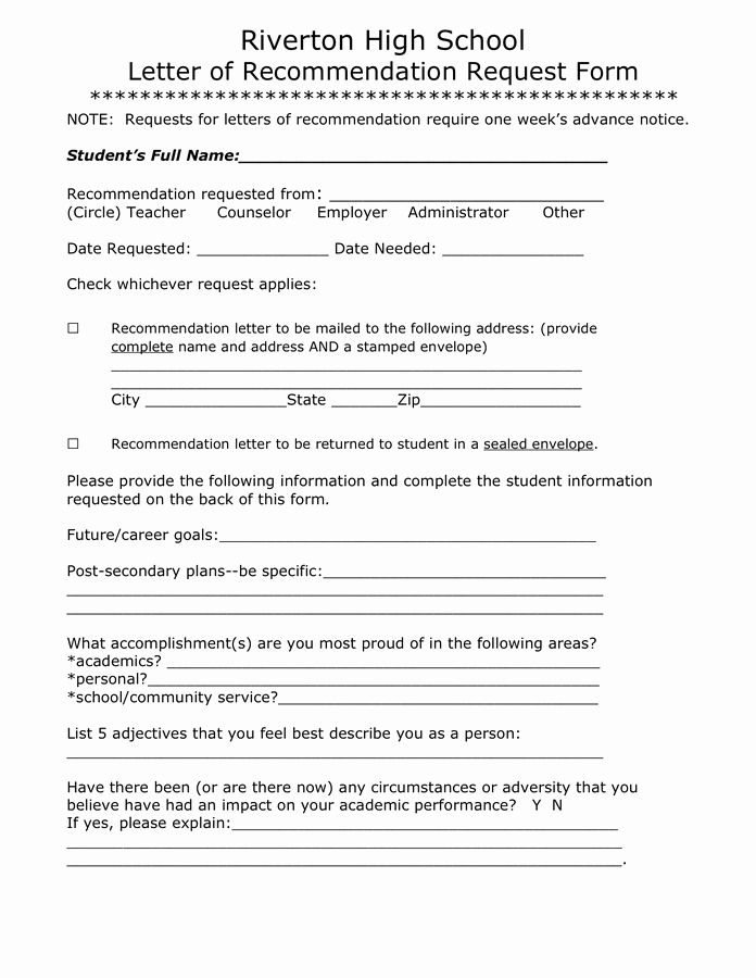 Letter Of Recommendation Request Best Of Letter Of Re Mendation Request form In Word and Pdf formats