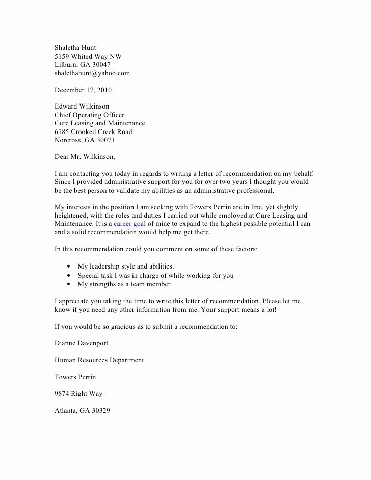 Letter Of Recommendation Request Example Beautiful Request for Re Mendation Letter