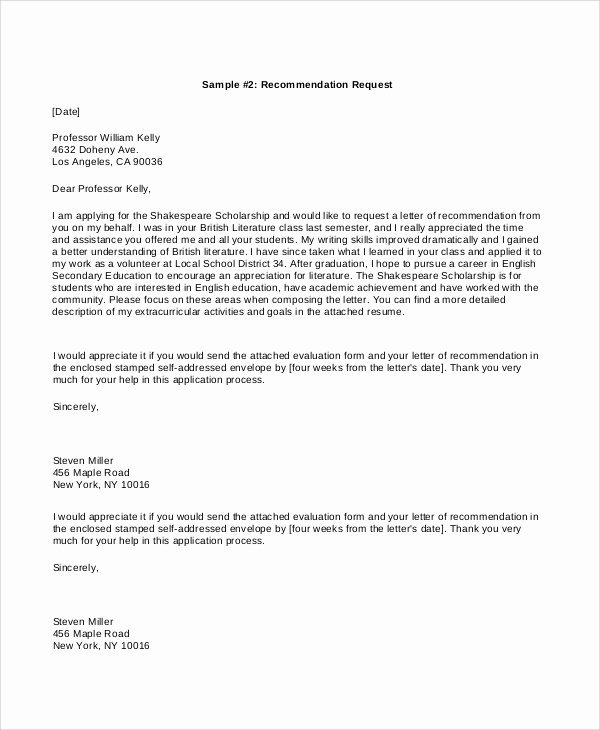Letter Of Recommendation Request Example New 10 Sample Scholarship Application Letters Pdf Doc