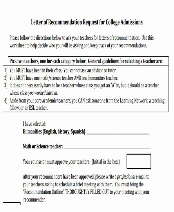 Letter Of Recommendation Request form Awesome 45 Free Re Mendation Letter Templates