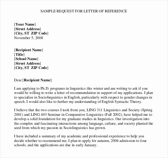 Letter Of Recommendation Request Inspirational Reference Letter Templates – 18 Free Word Pdf Documents