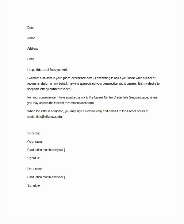 Letter Of Recommendation Request Template Inspirational Sample Letter Of Re Mendation 20 Free Documents