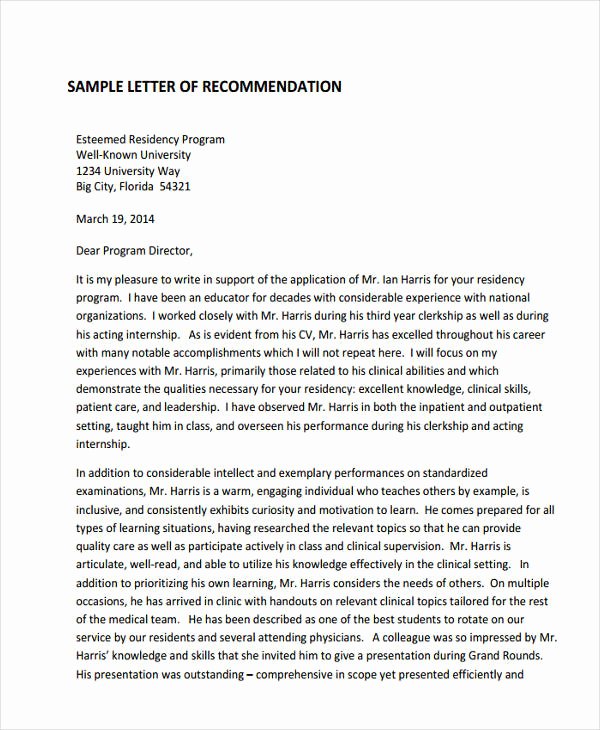 Letter Of Recommendation Residency Sample Fresh 89 Re Mendation Letter Examples &amp; Samples Doc Pdf