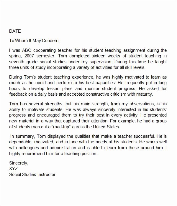 Letter Of Recommendation Sample Teacher Unique Sample Letter Of Re Mendation for Teacher