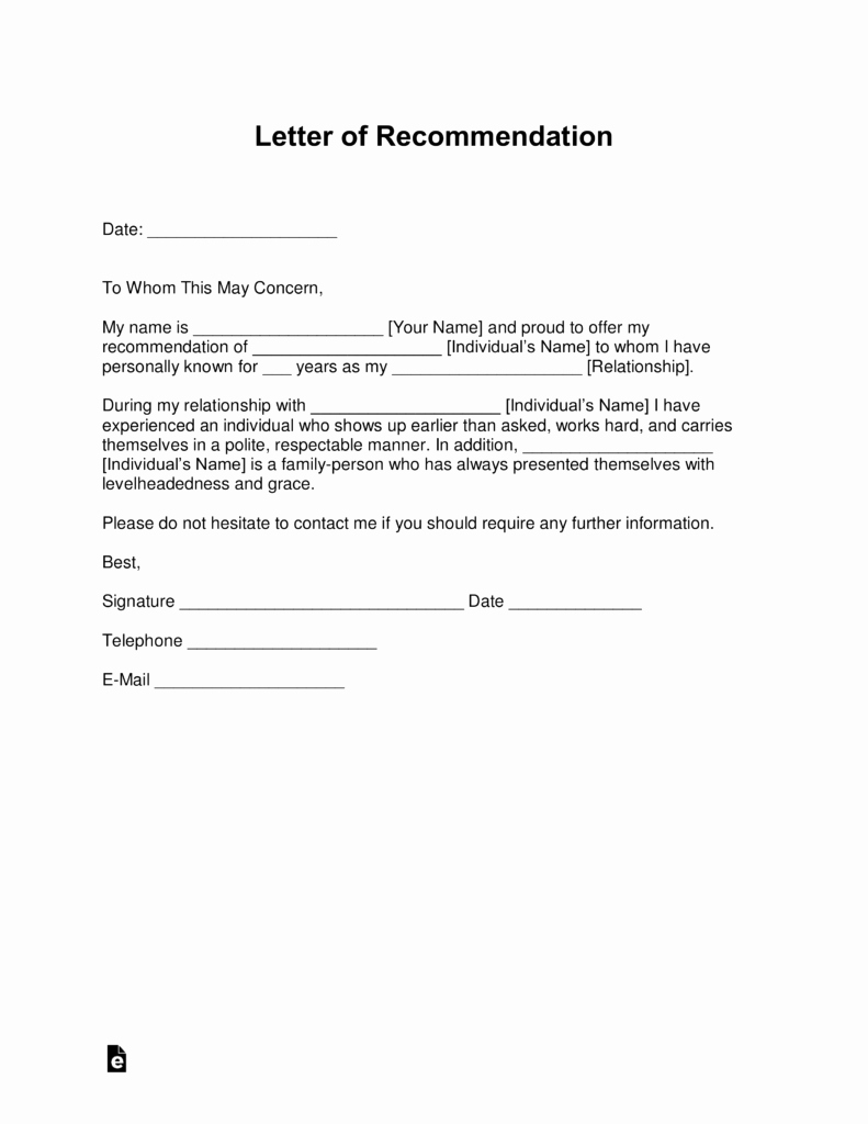 Letter Of Recommendation Signature Awesome Free Letter Of Re Mendation Templates Samples and