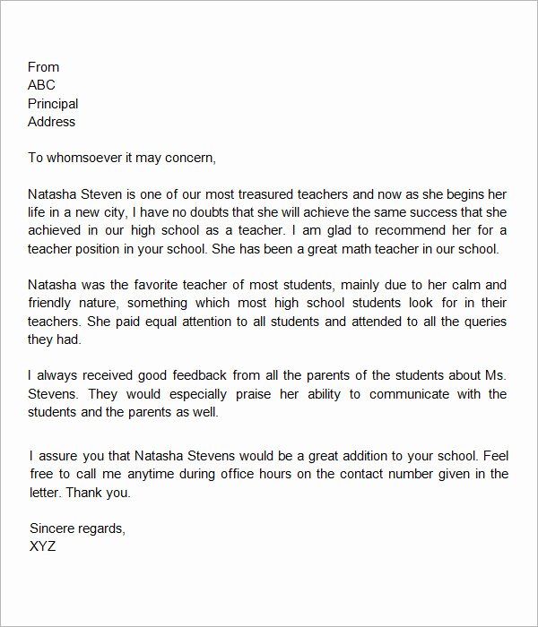 Letter Of Recommendation Teachers Elegant Letter Of Re Mendation Elementary Teacher Letter Of
