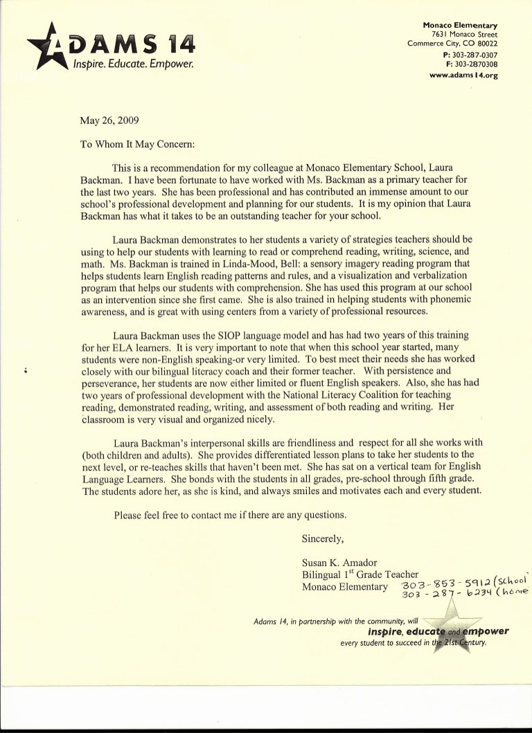 Letter Of Recommendation Teachers New Letter Of Re Mendation From Elementary School Teacher