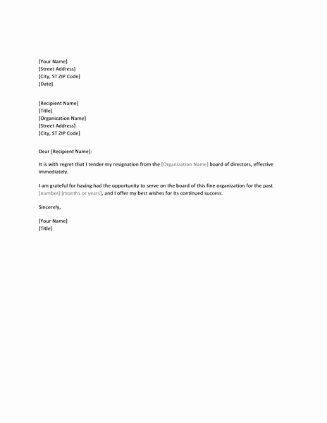 Letter Of Resignation Template Word 2007 Fresh Download Board Letter Templates and Open with Microsoft