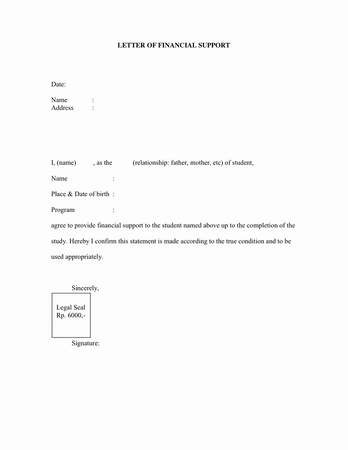 Letter Of Support format New Sample Letter Of Financial Support In Word and Pdf formats