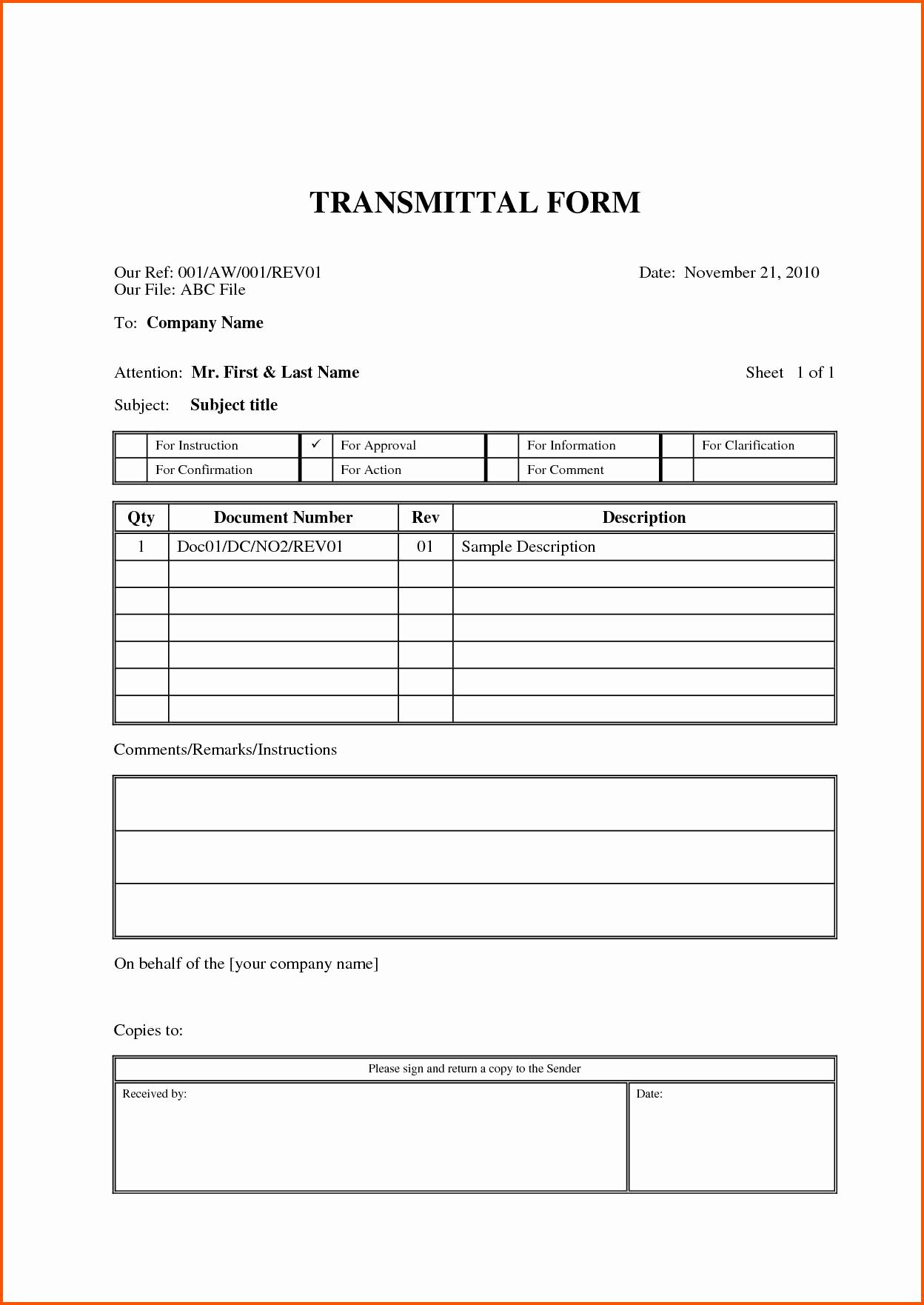 Letter Of Transmittal format New Free Construction Letter Transmittal Template Samples