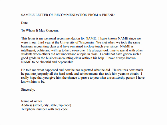 Letter to A Friend format Elegant 23 Friend Re Mendation Letters Pdf Doc