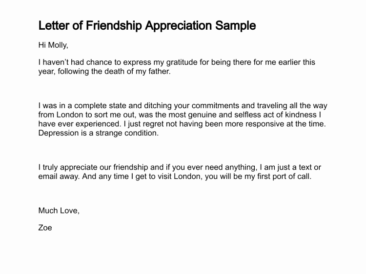 Letter to A Friend format Fresh 10 Free Sample Appreciation Letters Samplebusinessresume