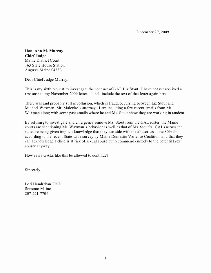Letter to A Judge format Inspirational Chief Judge Letter 1 Sixth Request