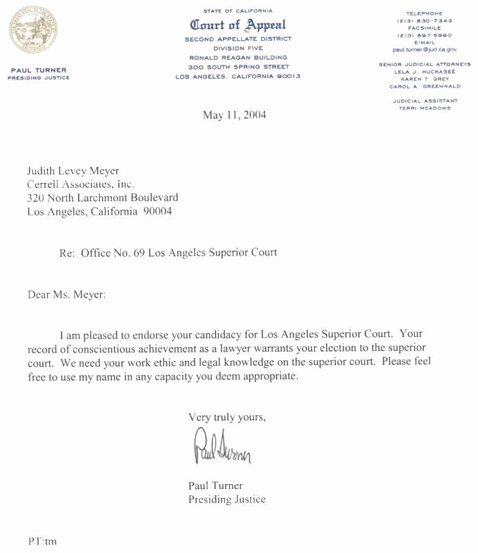Letter to Court format Inspirational Endorsement Letter Elect Judith L Meyer for Superior