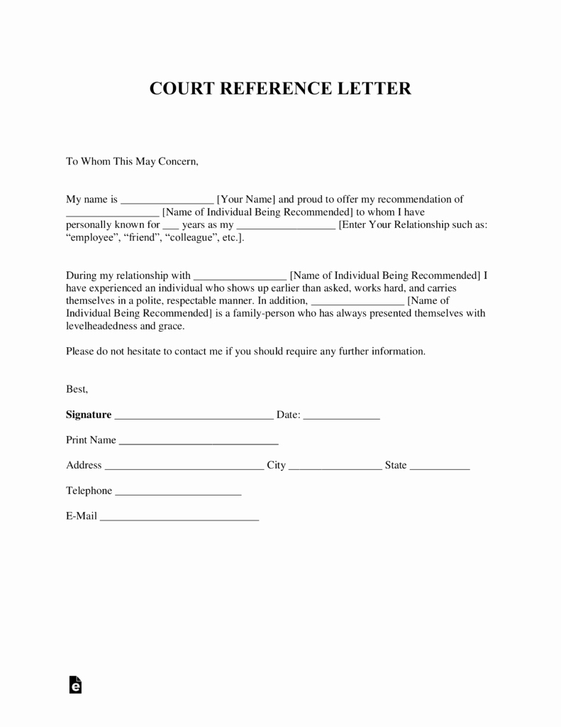 Letter to Court format Unique Free Character Reference Letter for Court Template