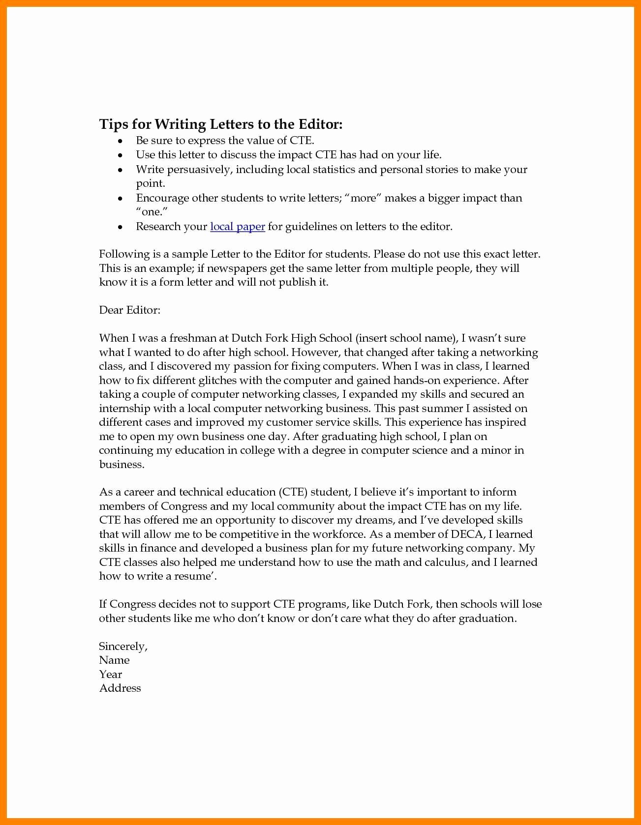 Letter to Editors format Fresh 7 Editor Letter format Example