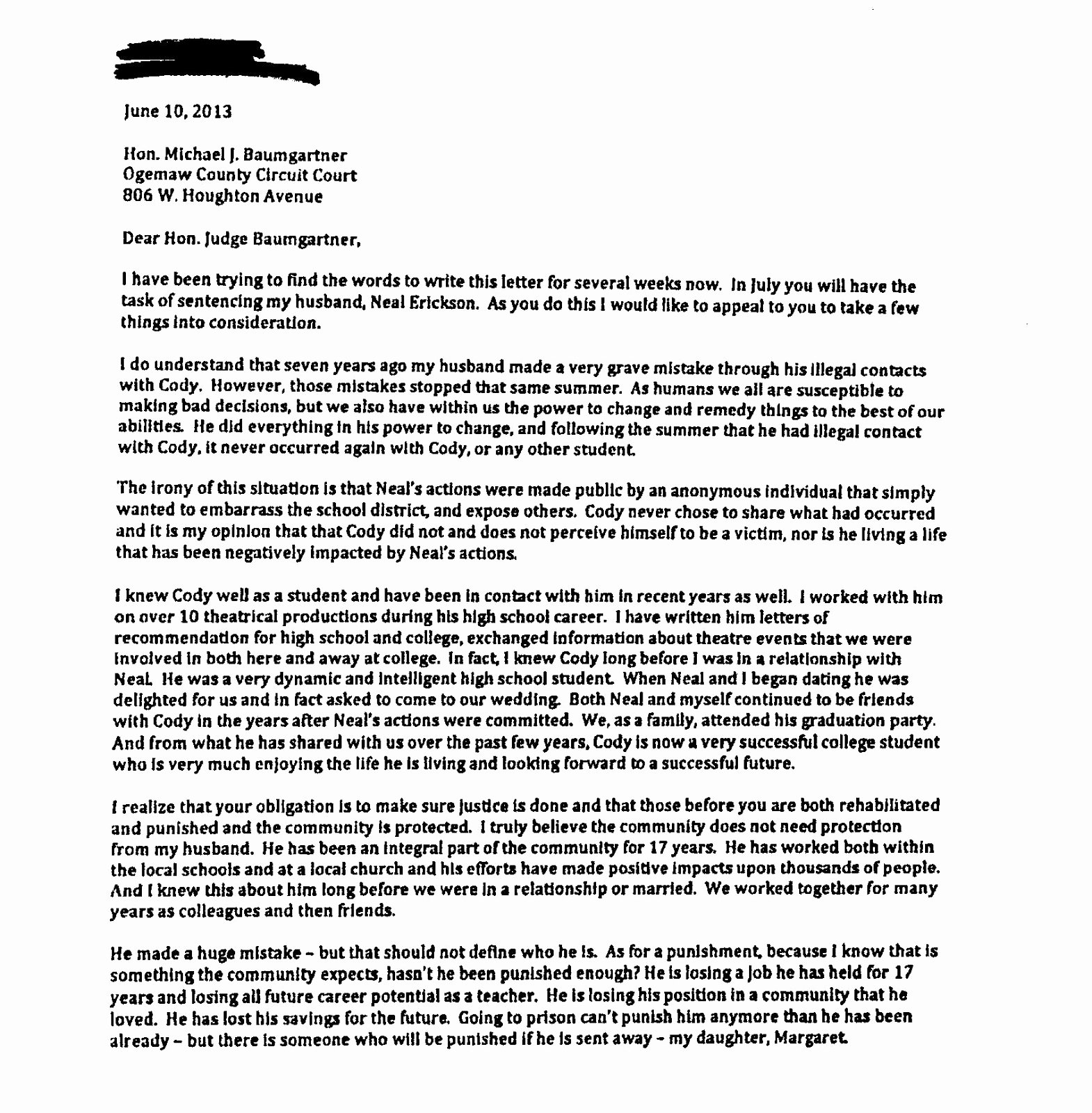 Letter to Judge format Lovely Leniency Letters From West Branch Rose City Teachers