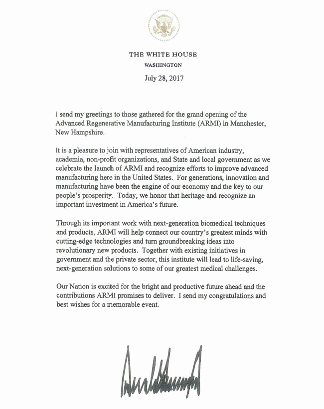 Letter to President format Lovely President Trump Expresses Support for Biofabusa