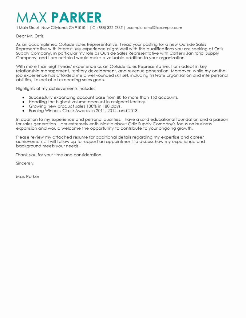 Letter to Representative format Best Of Leading Professional Outside Sales Representative Cover