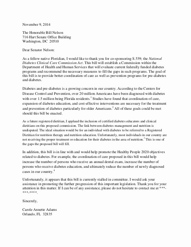 Letter to Senator format Awesome Letter to Senator Nelson