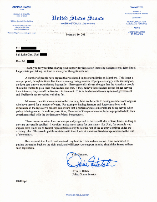 Letter to Senator format Lovely File Letter From Senator Hatch Regarding Congressional