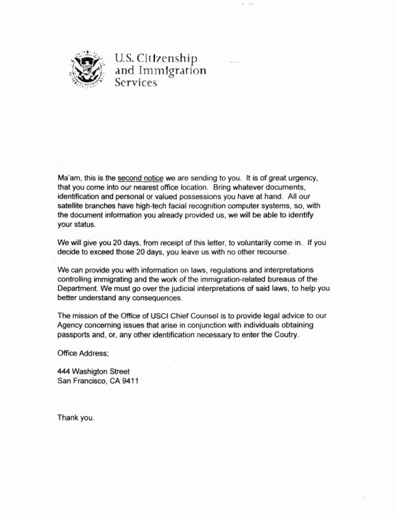 Letter to Uscis format Beautiful Strange Letter General Immigration Related Discussion