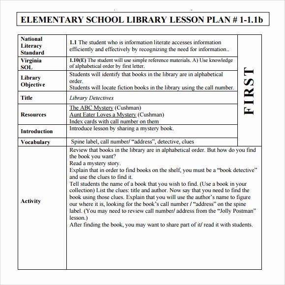 Librarian Lesson Plan Template Best Of Sample Elementary Lesson Plan Template 8 Free Documents