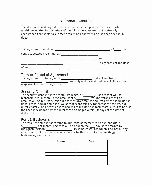 Living Agreement Contract Awesome Roommate Contract Template Free Roommate Rental Agreement