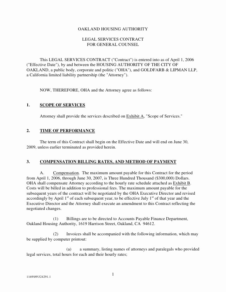 Living Agreement Contract Beautiful Oakland Housing Authority Legal Services Contract for