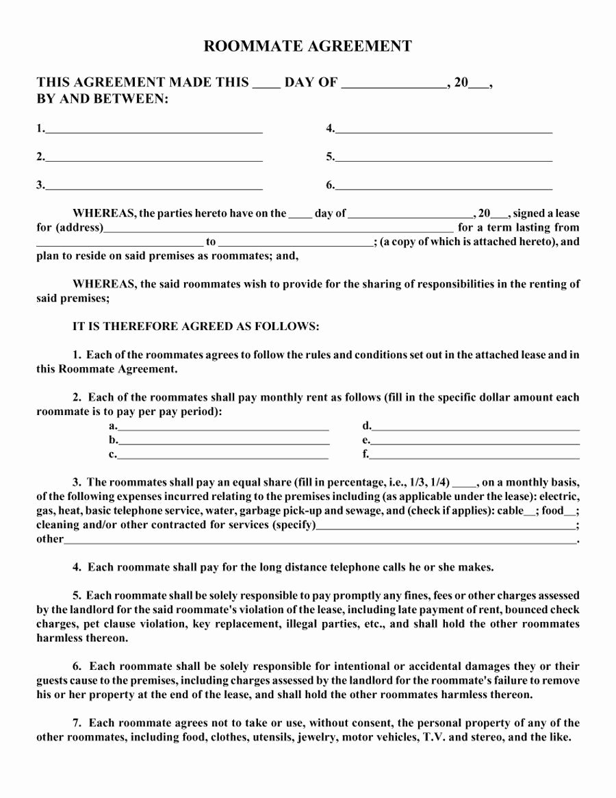 Living Agreement Contract Best Of Roommate Agreement Template 20