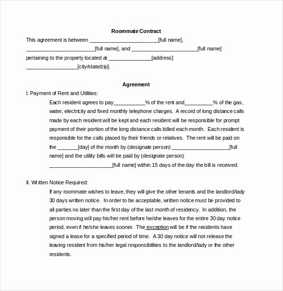 Living Agreement Contract Template Best Of Roommate Agreement Template – 12 Free Word Pdf Document