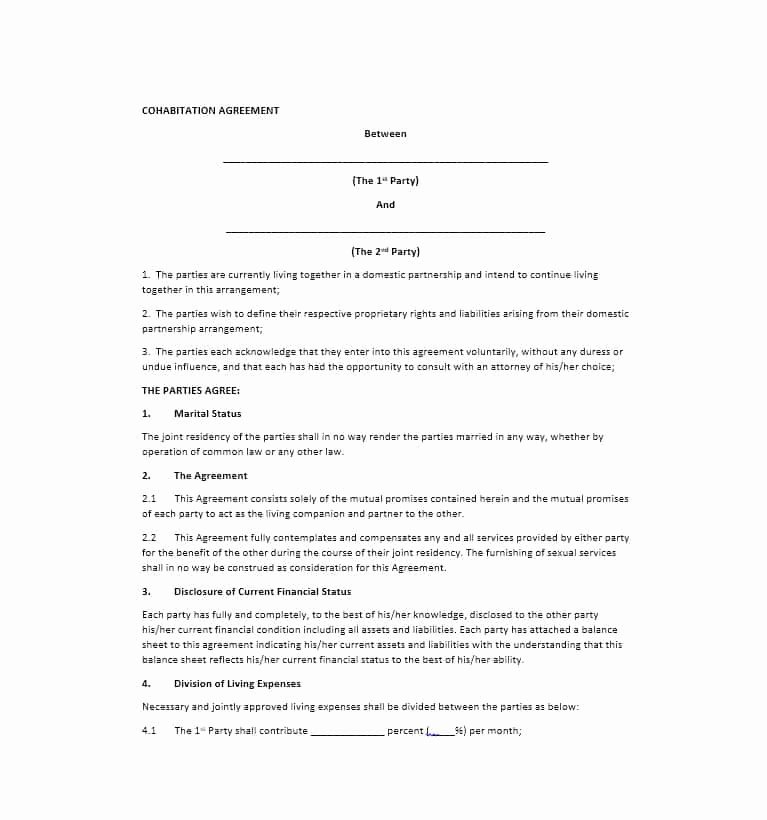 Living Agreement Contract Template Elegant Cohabitation Agreement 30 Free Templates &amp; forms