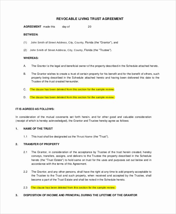 Living Agreement Contract Template Lovely Living Trust Templates