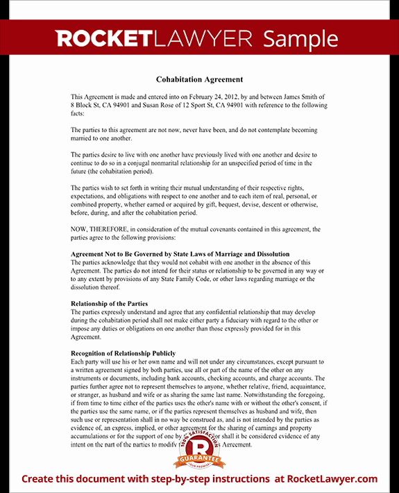 Living Agreement Contract Template Luxury Cohabitation Agreement Contract form with Sample