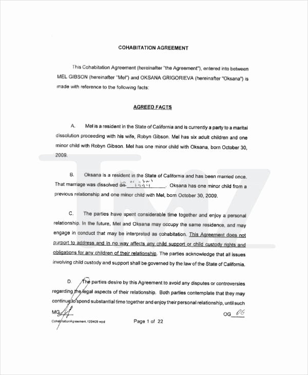 Living Agreement Contract Template New Free Printable Cohabitation Agreement