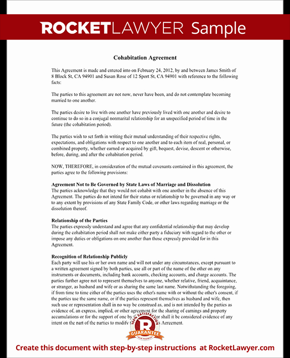 Living Agreement Contract Unique Cohabitation Agreement Contract form with Sample