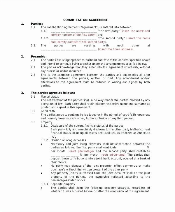 Living Agreement Template New Cohabitation Agreement Free Templates Living to Her